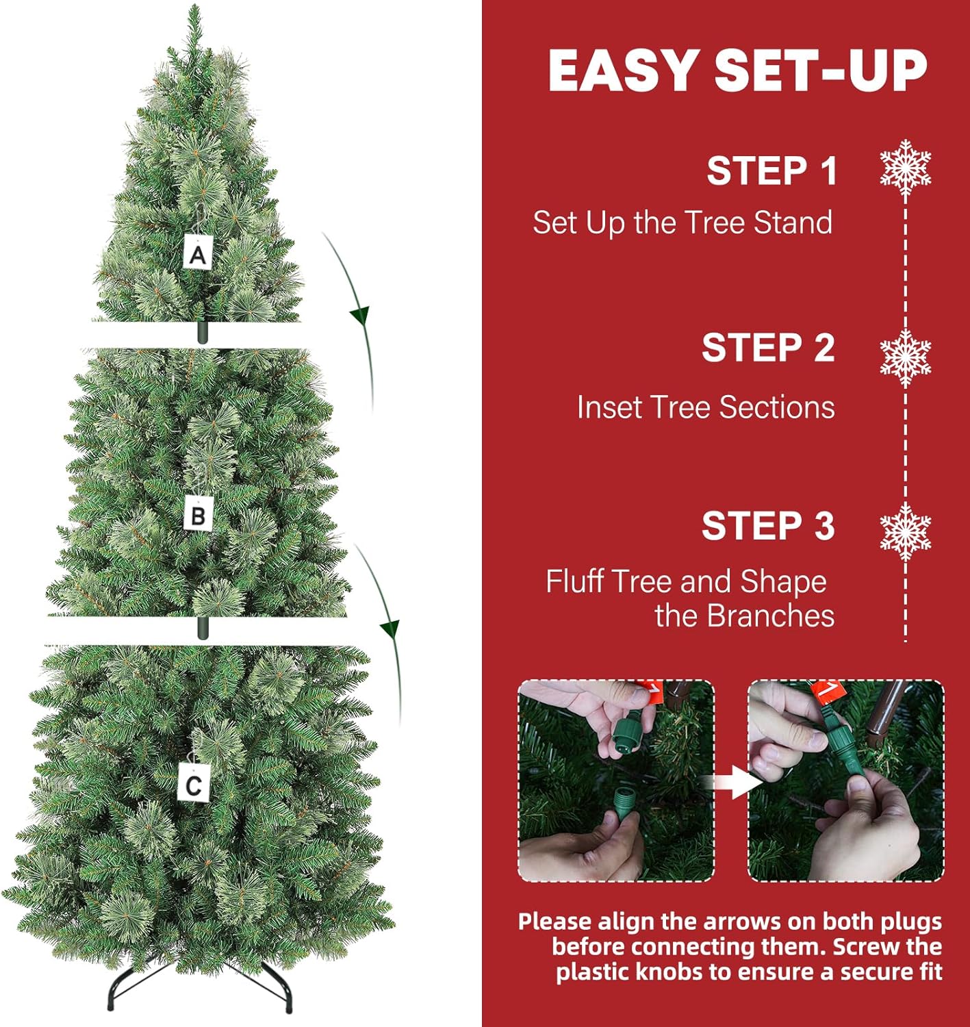 Hykolity 6 ft Prelit Pencil Slim Christmas Tree with 200 Warm White LED Lights, 544 PVC Branch