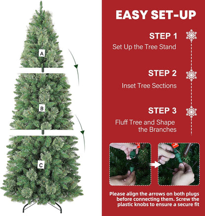 Hykolity 6 ft Prelit Pencil Slim Christmas Tree with 200 Warm White LED Lights, 544 PVC Branch