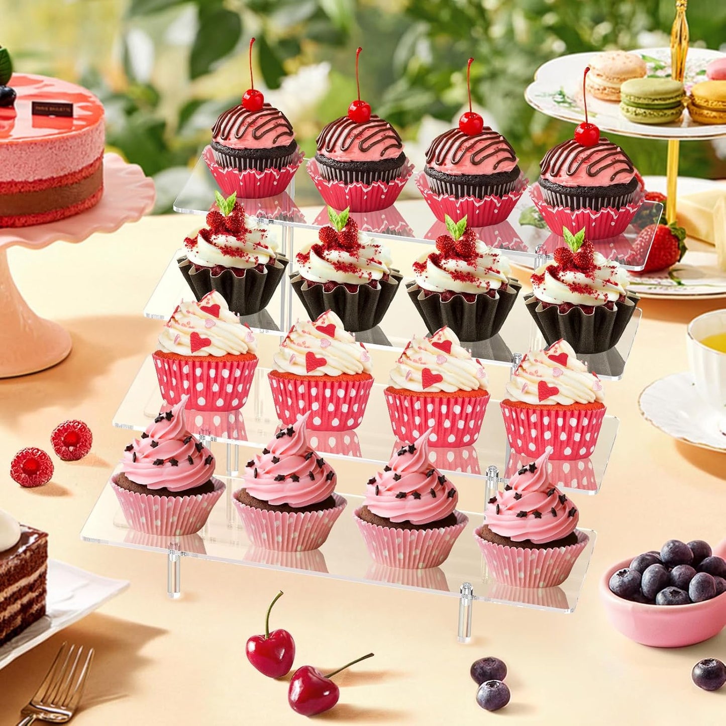 Acrylic Display Riser Stand Shelf Clear 4 Tier Cupcake Stand Perfume Display Holder Figures Desktop