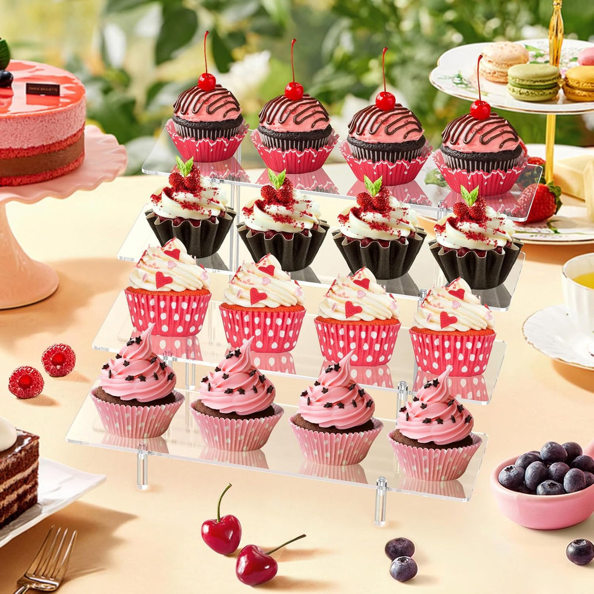 Acrylic Display Riser Stand Shelf Clear 4 Tier Cupcake Stand Perfume Display Holder Figures Desktop