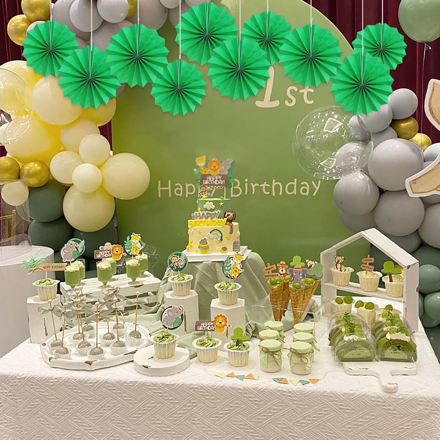 Green Party Decorations,Green Paper Decorations for Party,Tennis Party Decorations Party Paper Fans