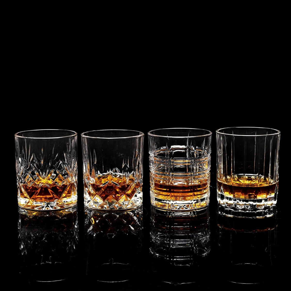 KANARS Whiskey Glasses Set of 4 - Multi Style Crystal Liquor Glasses 10 oz - Rocks Glass Barware