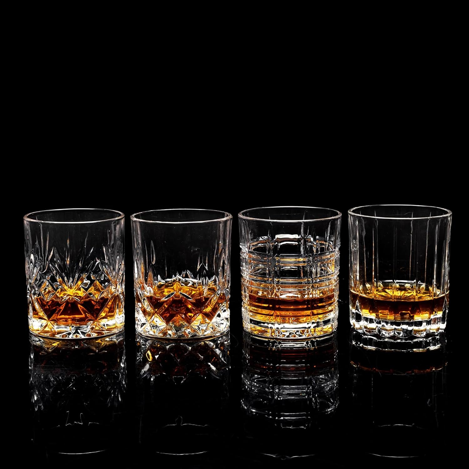 KANARS Whiskey Glasses Set of 4 - Multi Style Crystal Liquor Glasses 10 oz - Rocks Glass Barware