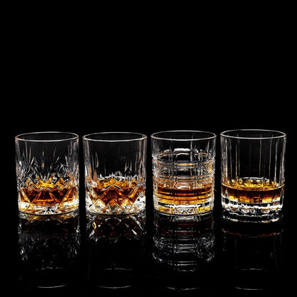 KANARS Whiskey Glasses Set of 4 - Multi Style Crystal Liquor Glasses 10 oz - Rocks Glass Barware