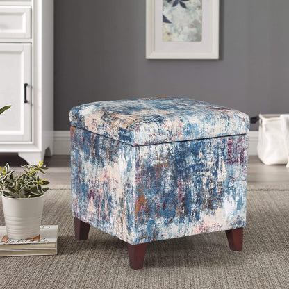 Adeco 18 Inch High Cube Ottoman Storage, Linen Chair Foot Stools, Upholstered Vanity Stool with