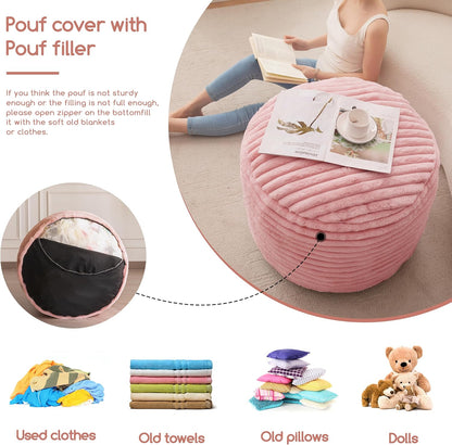 HIGOGOGO Round Stuffed Pouf Ottoman, Stripe Faux Fur Poufs with Foam Chunk Filling, Furry and