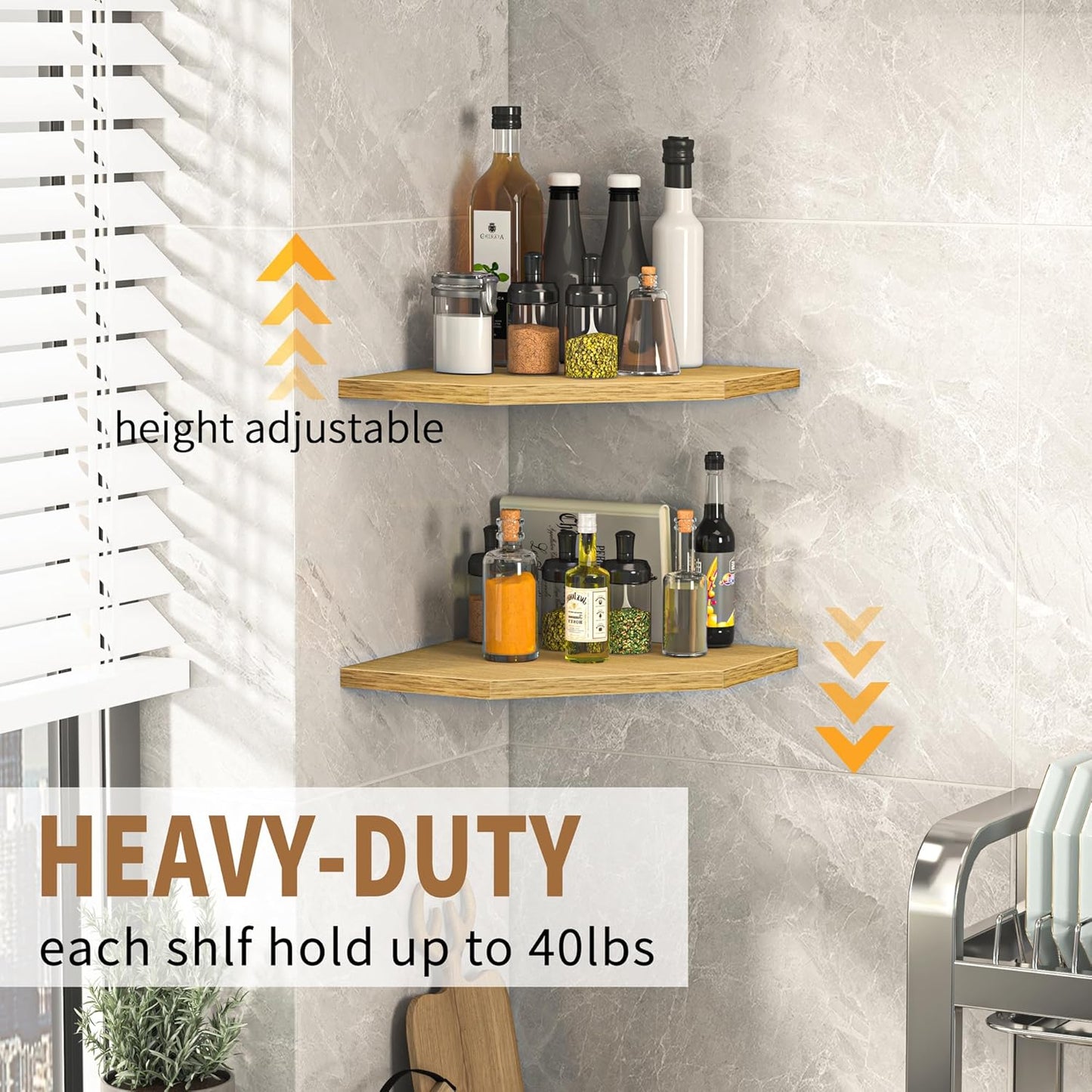 Corner Shelf Wall Mount, Corner Floating Shelves, Set of 4 Corner Wall Shelf Organizer, Rustic Wood