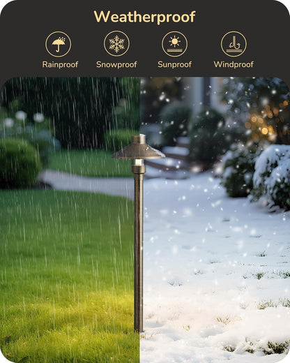 EDISHINE Solid Brass Low Voltage Landscape Lighting, 22" Tall 6" Shade w/ G4 Bulb, 6Pack 12V 350LM