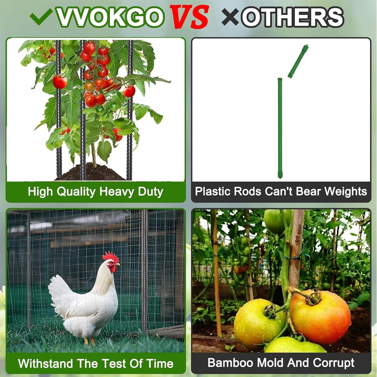 VVOKGO Rebar Stakes 24 Inch Ground Straight Concrete Form Stakes Heavy Duty (8pcs), 3/8" Diameter