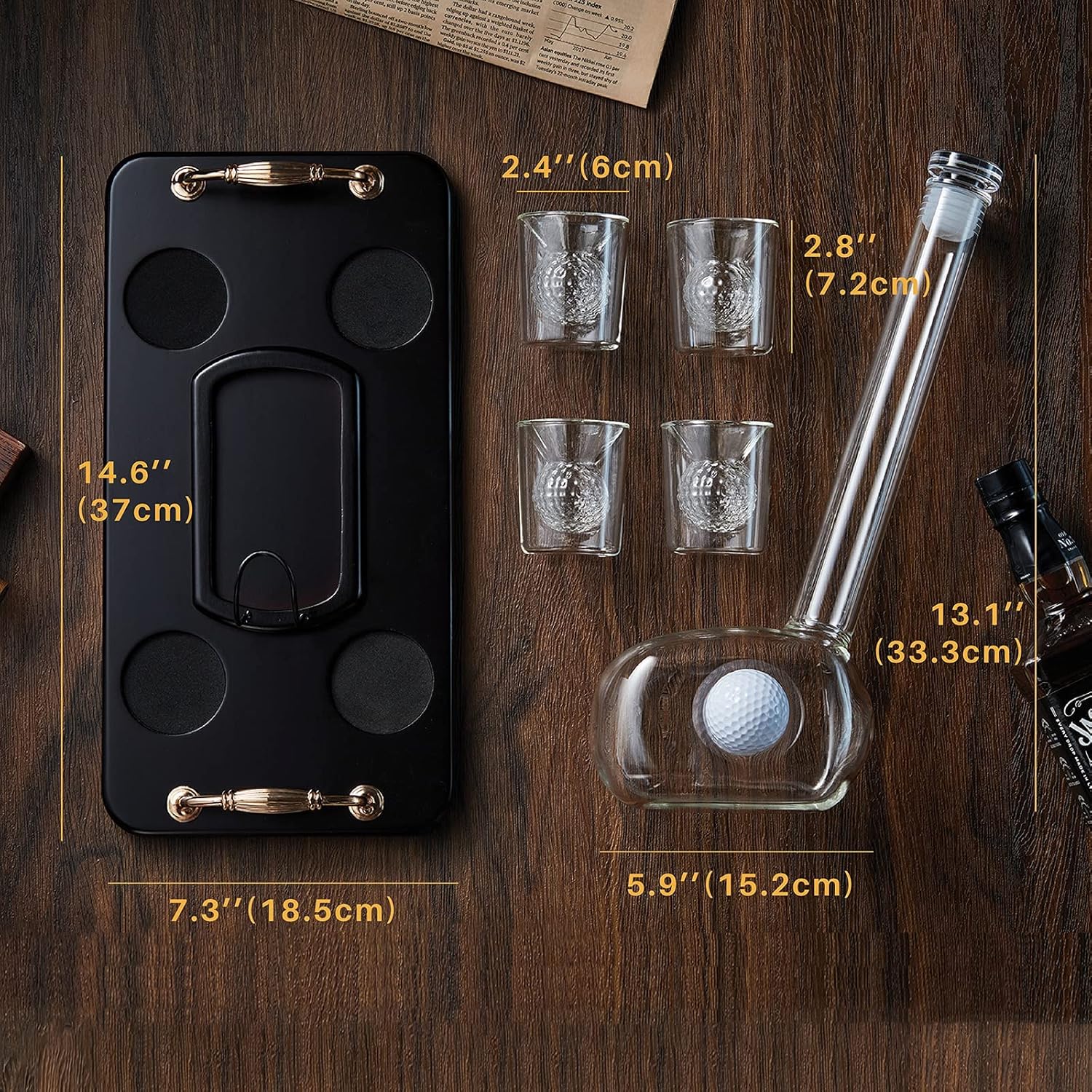 Golf Whiskey Decanter Set with 4 Golf Ball Shot Glasses, Unique Golf Gifts for Men Women, 750ml