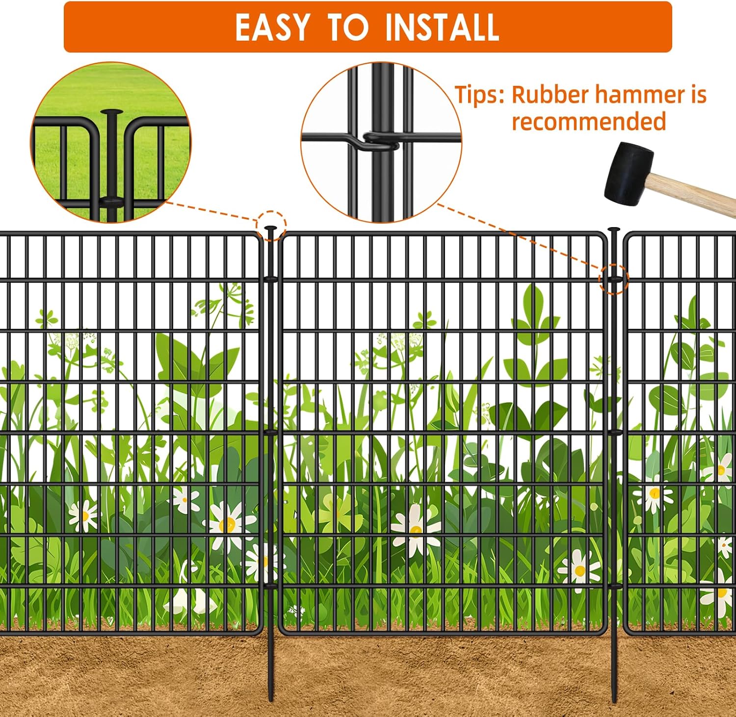 10 Panels No Dig Fence, 32 in(H) X 24 ft(L) Garden Decorative Fence Animal Barrier for Dogs