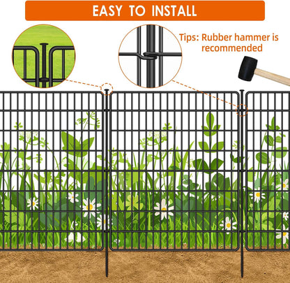 10 Panels No Dig Fence with Gate, 40 in(H) X 24 ft(L) Garden Decorative Fence Animal Barrier for