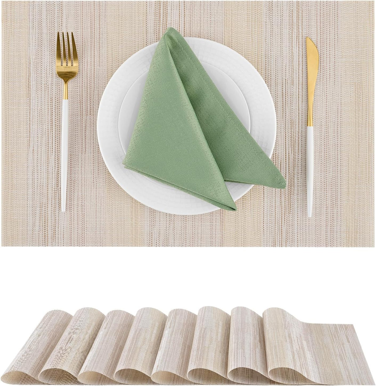 Leetaltree Lightsteel Beige with Yellow Placemats Set of 8 - Heat Resistant Non-Slip Place mats for