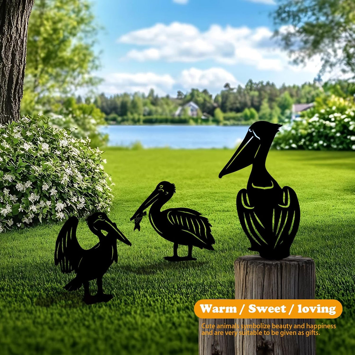 3 Pack Pelican Metal Garden Decorative Stakes, Weather Proof Silhouette Statues for Yard