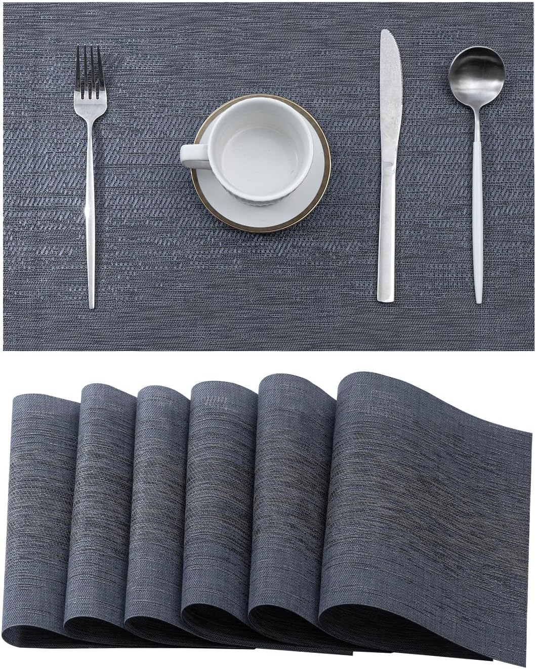 Leetaltree Denim Blue Placemats Set of 6 - Heat Resistant Non-Slip Place mats for Dining Table