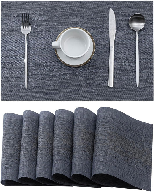 Leetaltree Denim Blue Placemats Set of 6 - Heat Resistant Non-Slip Place mats for Dining Table