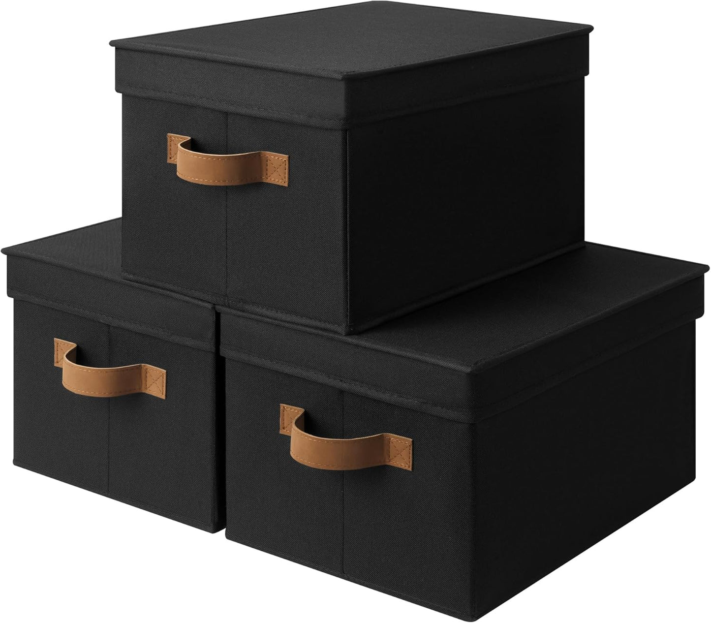 StorageWorks Large Storage Bins with Lids, Decorative Storage Boxes with Lid and PU Handles