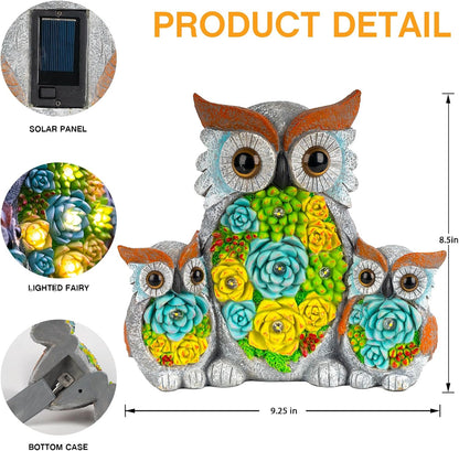 Solar Garden Statue Lights Owl Figurine with LED Lights, Outdoor Garden Succulent Ornaments