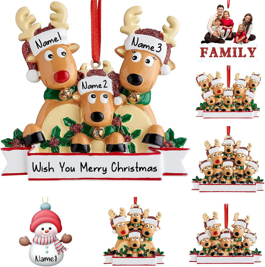 Personalized Deer Christmas Ornaments 2025 Family of 2,3,4,5,6,7,8 Custom Name Reindeer Xmas