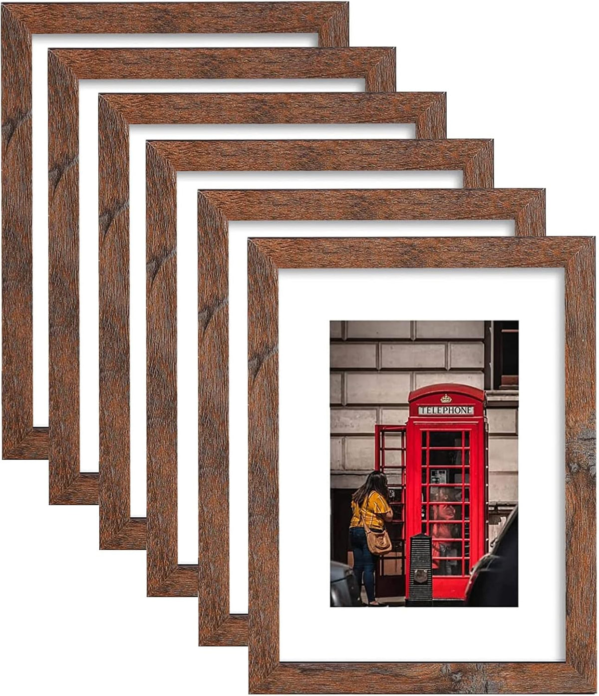 8x10 Picture Frame Set of 6, Display Pictures 5x7 with Mat or 8x10 Without Mat for Wall Mounting