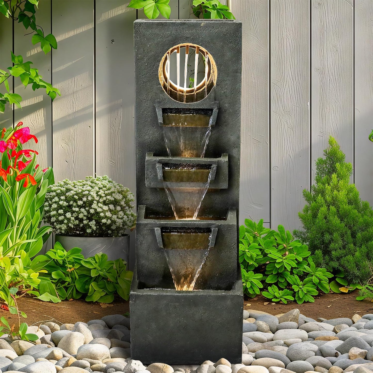 Naturefalls 39.3” H Modern Outdoor Fountain - 4-Tiered Outdoor Garden Fountains with Contemporary