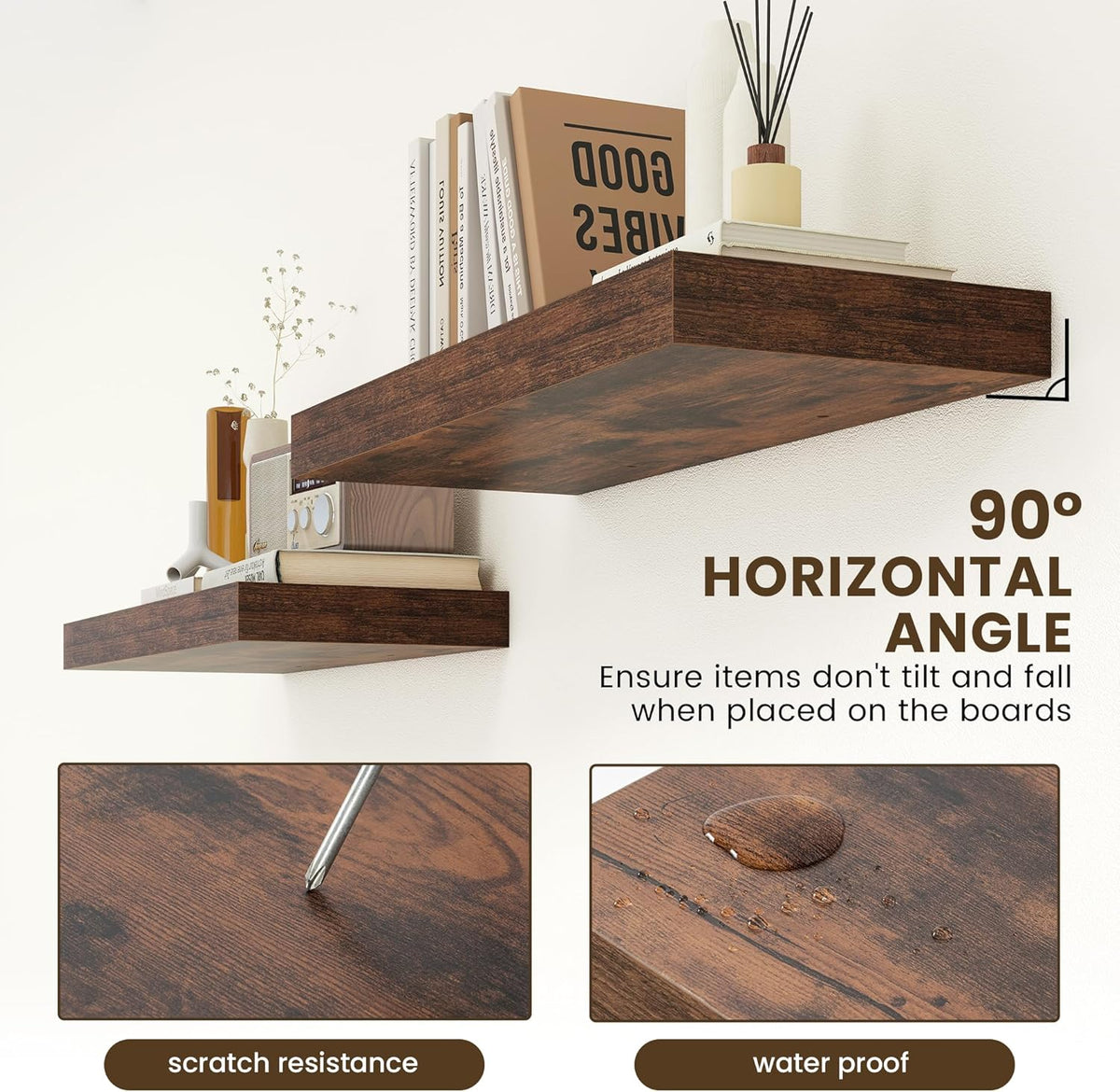 12 Inch Deep Floating Shelves for Wall | 30 Inch Floating Shelves Set of 2 | Rustic Wood Shelves