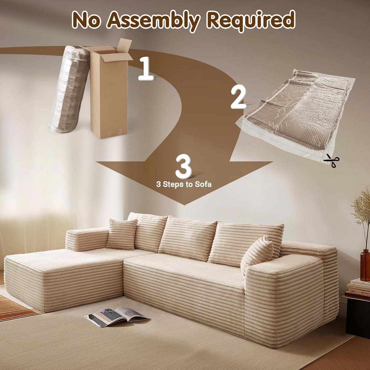 ovios 104" Cloud Sectional Couch with L-Shape Chaise,Modern Modular Sofa with Deep Seat