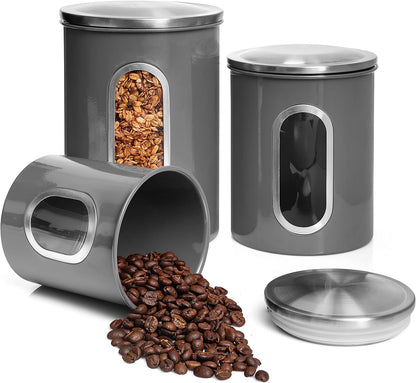 Moss & Stone 3-Piece Gray Canisters Sets For The Kitchen, Airtight Canister Set With See Through