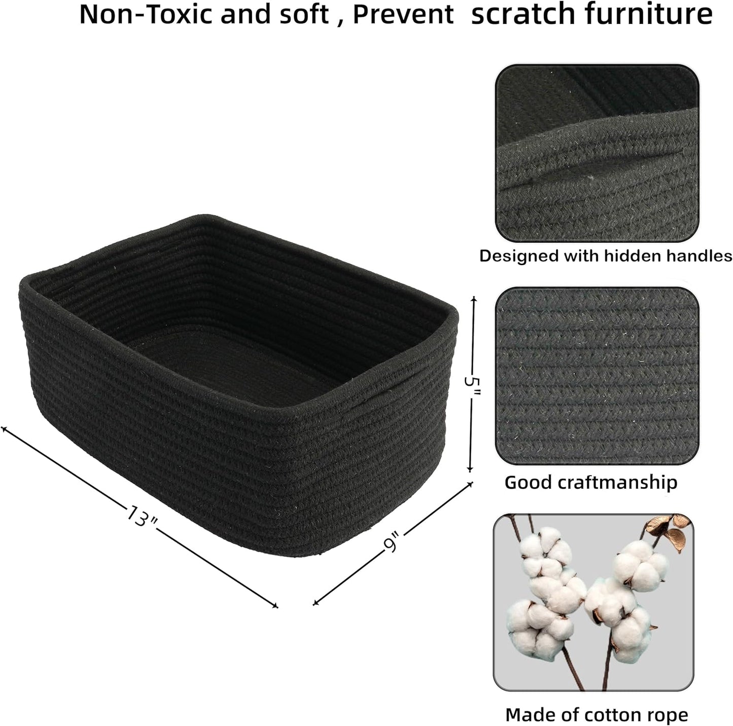 Small Woven Storage Baskets 13“X9”X5“ Decorative Rope Bins for Organizing Shelves, Closets, and