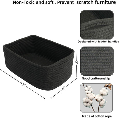 Small Woven Storage Baskets 13“X9”X5“ Decorative Rope Bins for Organizing Shelves, Closets, and