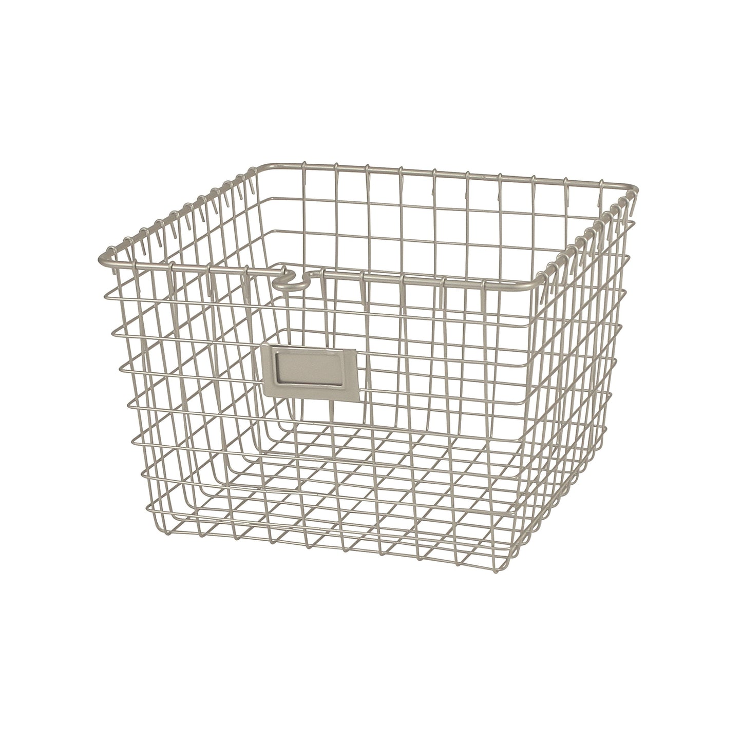 Spectrum Medium Wire Basket with Label Plate Satin Nickel Storage Basket Bin Organizer for Kitchen