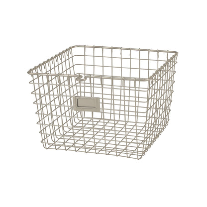 Spectrum Medium Wire Basket with Label Plate Satin Nickel Storage Basket Bin Organizer for Kitchen