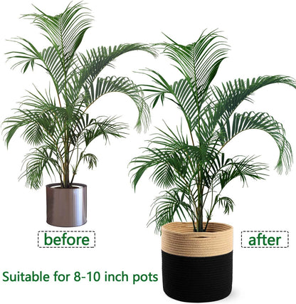 Woven Cotton Rope Plant Basket for 10" Flower Pot Floor Indoor Planters Flower Pot, Home Decor
