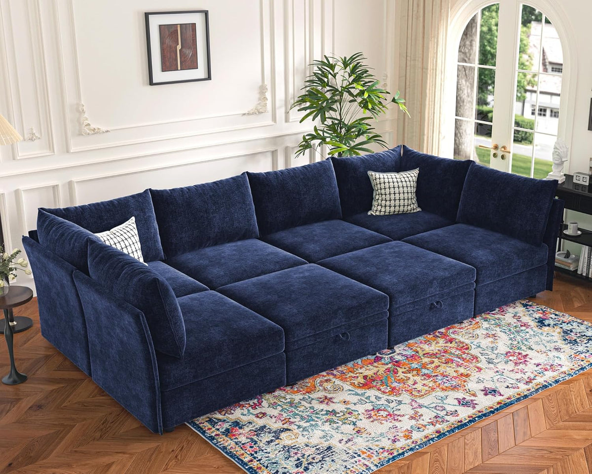 136.4" Oversized Modular Sectional Sleeper Sofa Bed, U Shaped Convertible Couch with Movable