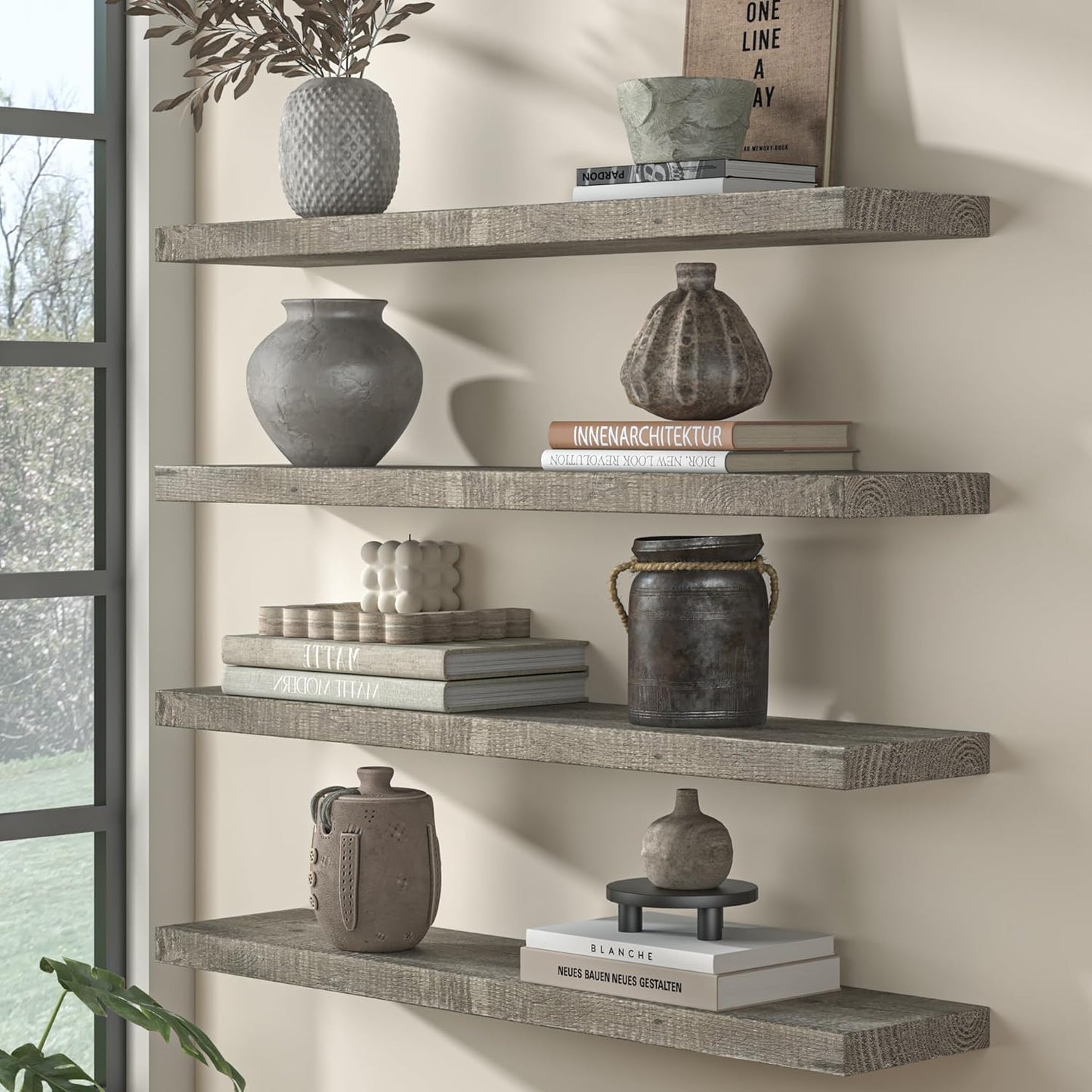 Fun Memories Floating Shelves for Wall Dec, 72"x8" Rustic Reclaimed Wood Shelves, Heavy-Duty Wall