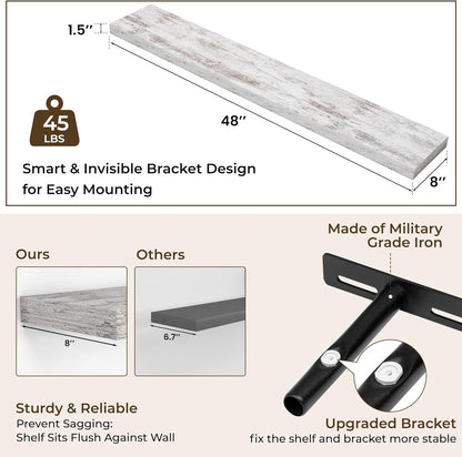 RICHFOCUS 48Inch Floating Shelves for Wall 2 Pack Shelves for Bedroom|Kitchen|Bathroom Wall Mounted