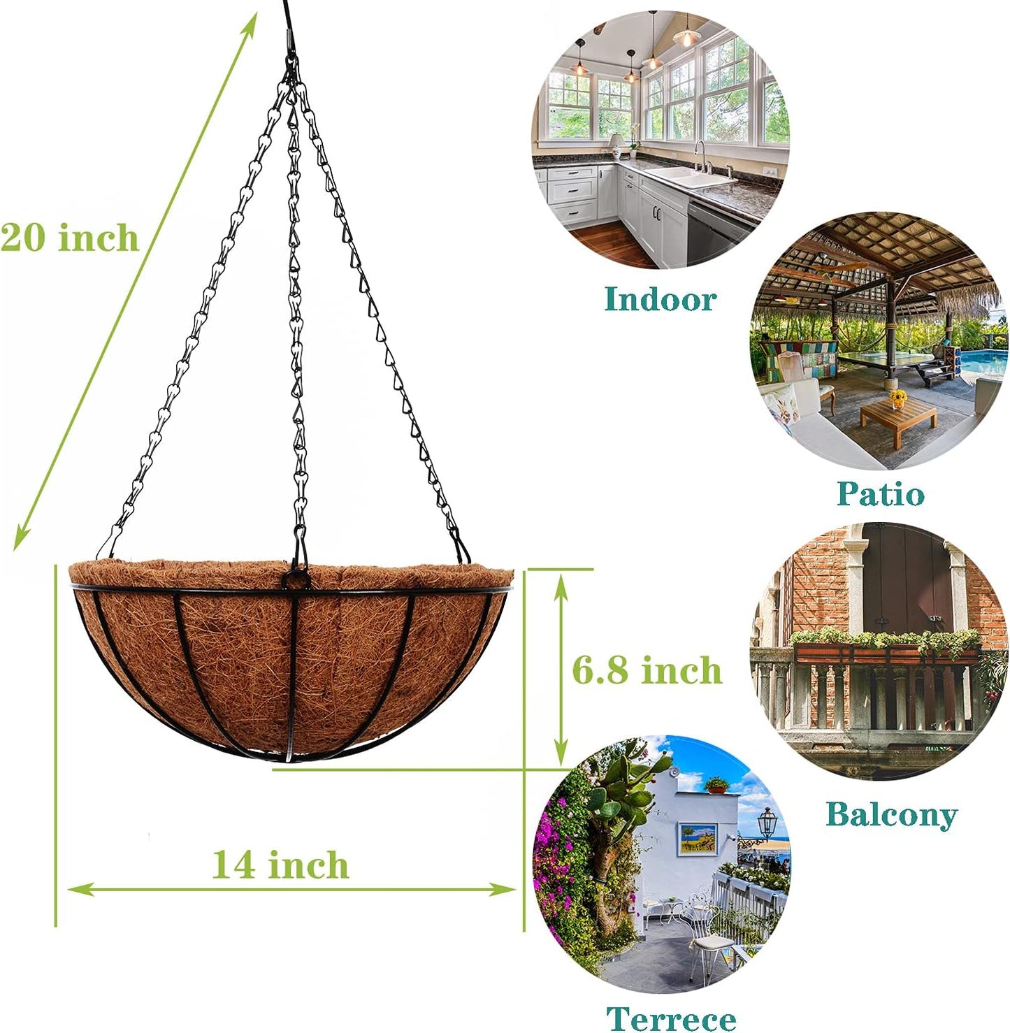Hanging Planters Basket Outdoor Indoor(14 inch 4 Pack)-Coconut Coir Hanging Baskets for Plants