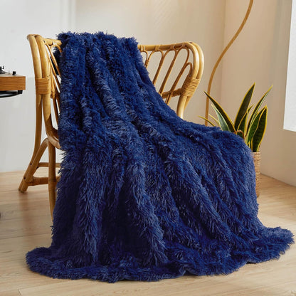 XeGe Luxury Faux Fur Throw Blanket, Blue Soft 50x60 Fluffy Blanket Throw, Shaggy Plush Decorative
