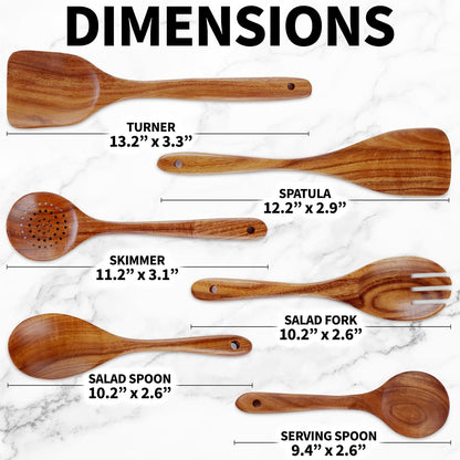 Zulay Kitchen 6-Piece Wooden Cooking Spoons Set – Heat-Resistant, Smooth Teak Utensils with Comfort