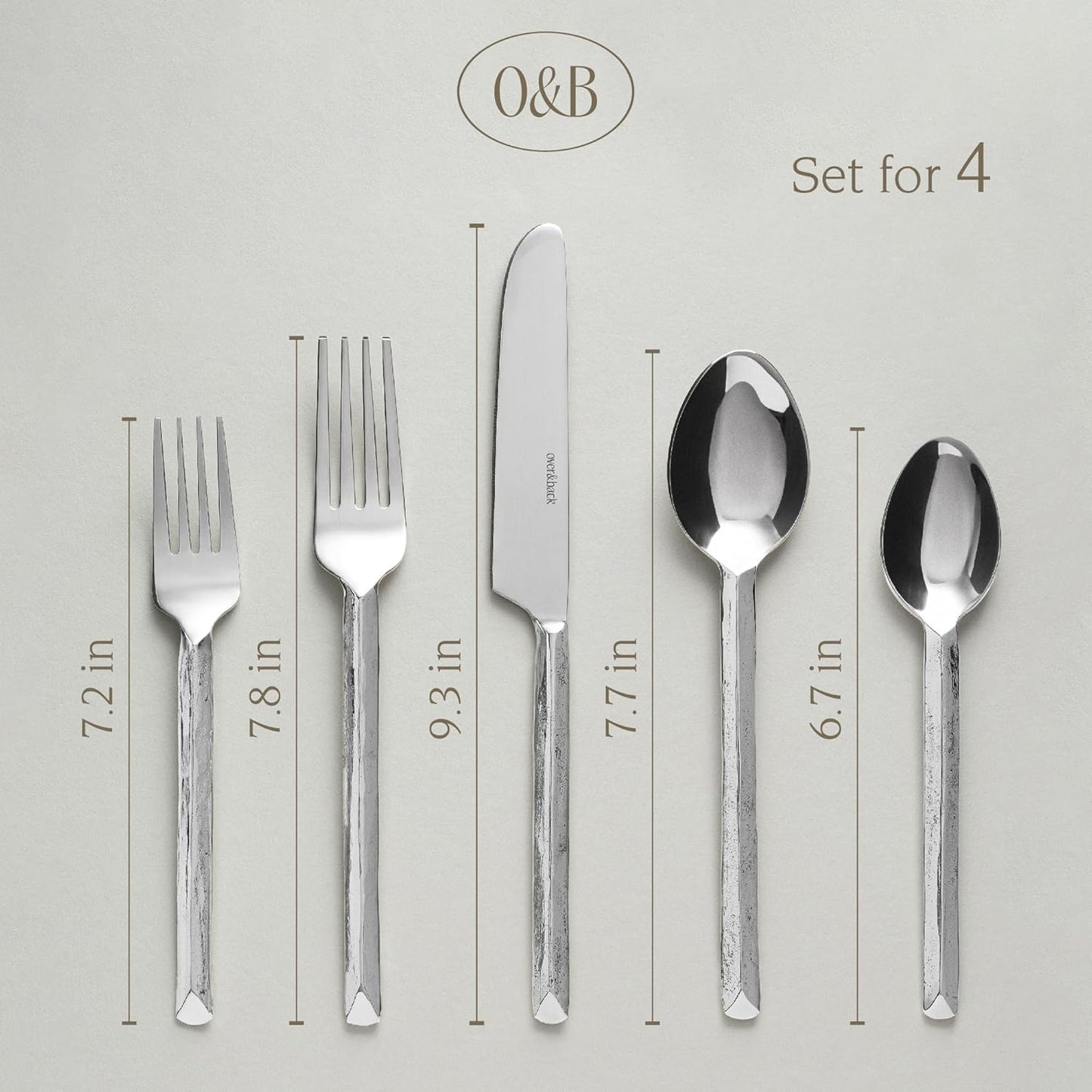 over&back 20pc Hand-Forged Flatware Cutlery Set - Comes with 4 Dinner Forks, 4 Salad Forks, 4