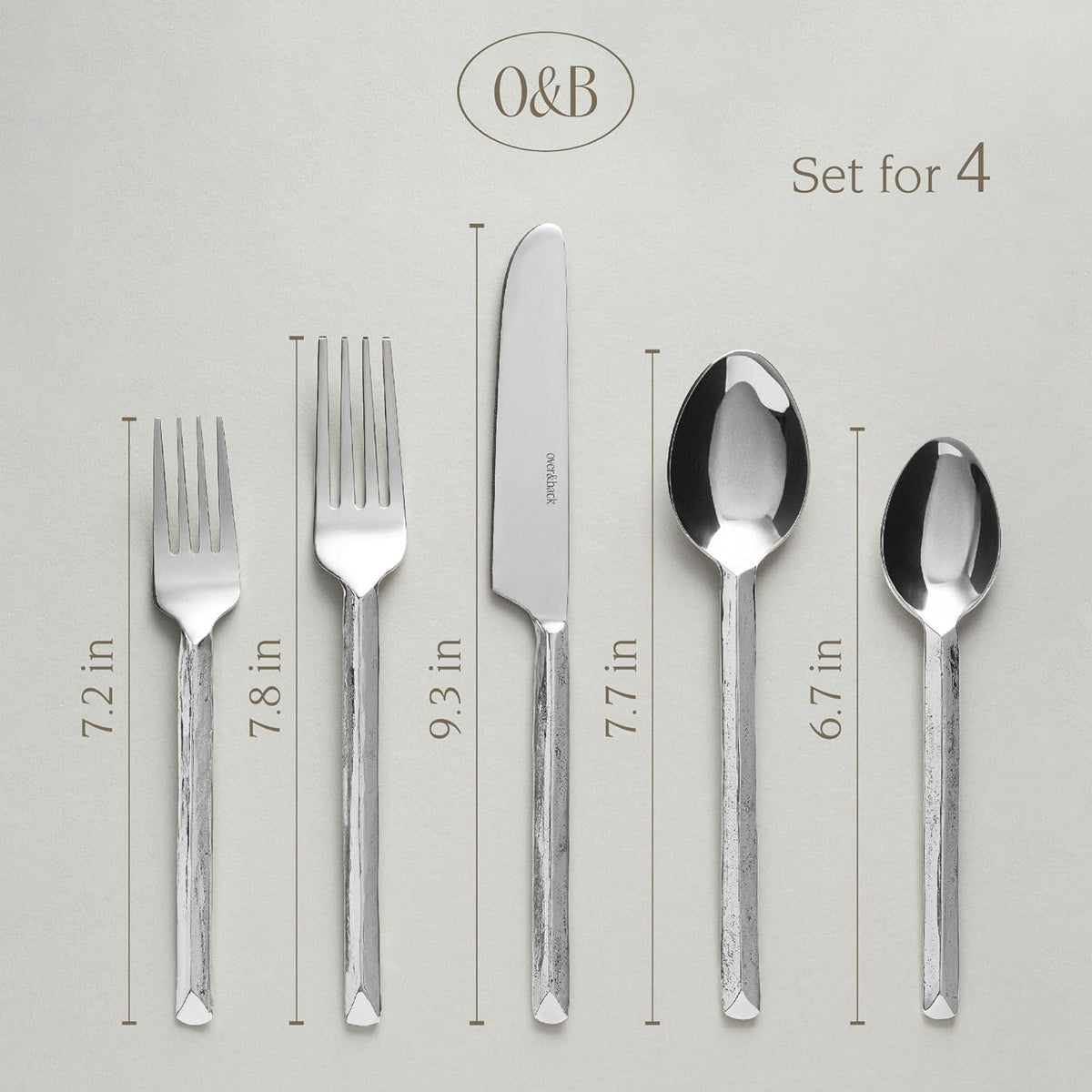 over&back 20pc Hand-Forged Flatware Cutlery Set - Comes with 4 Dinner Forks, 4 Salad Forks, 4