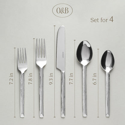 over&back 20pc Hand-Forged Flatware Cutlery Set - Comes with 4 Dinner Forks, 4 Salad Forks, 4