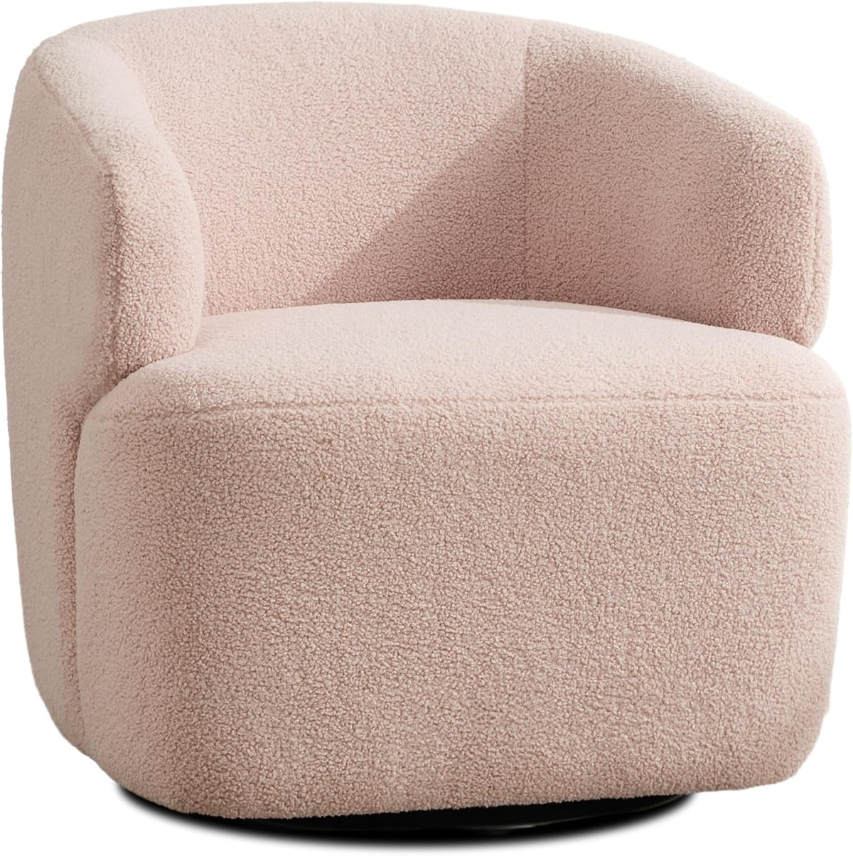 Swivel Accent Chair, Sherpa Teddy Barrel Chair for Living Room, Cozy Round Boucle Arm Chair, Metal