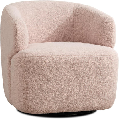 Swivel Accent Chair, Sherpa Teddy Barrel Chair for Living Room, Cozy Round Boucle Arm Chair, Metal