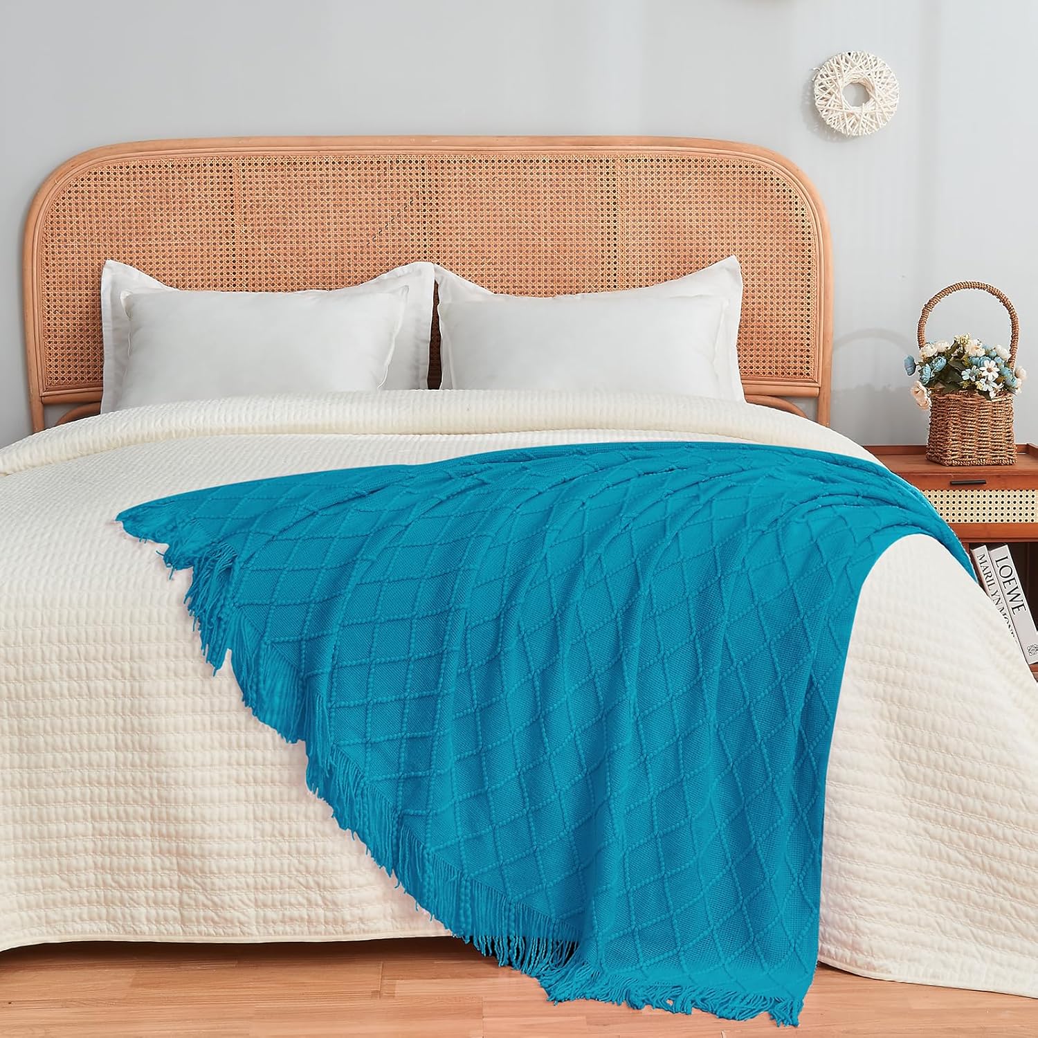 inhand Teal Throw Blanket for Couch and Bed, Soft Living Room Home Decor Knitted Blanket with