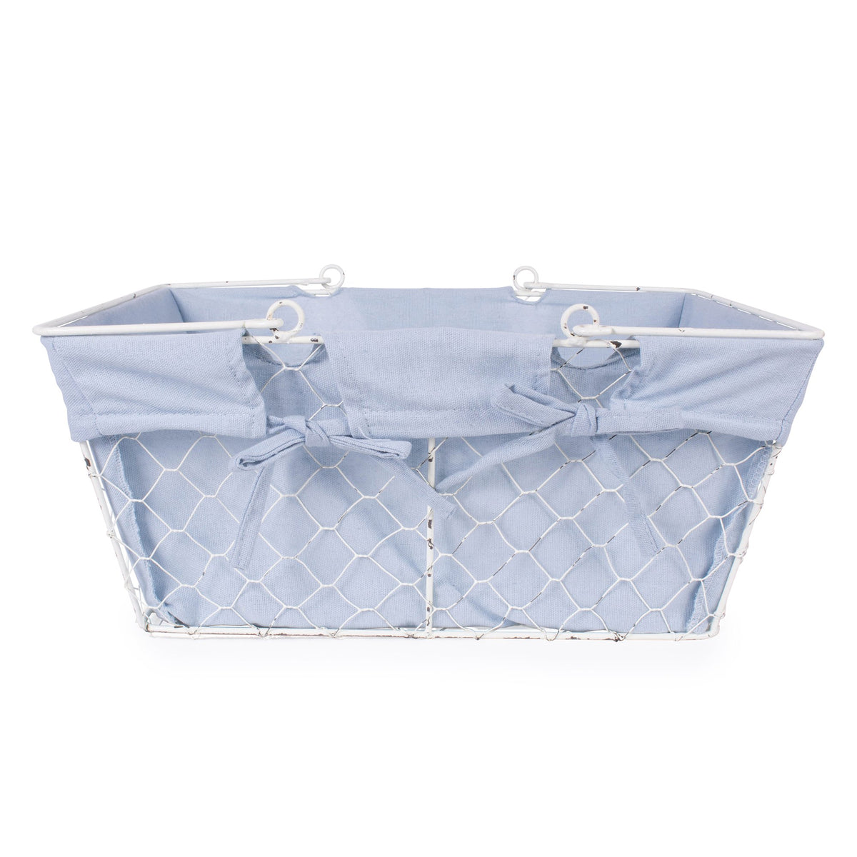 DII Farmhouse Chicken Wire Egg Basket, Storage Baskets with Liner, Denim, 16x12x7.88"
