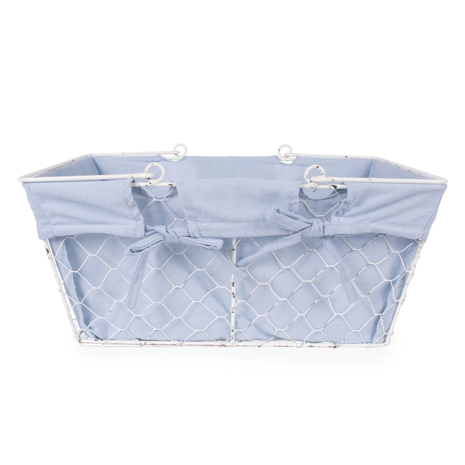 DII Farmhouse Chicken Wire Egg Basket, Storage Baskets with Liner, Denim, 16x12x7.88"
