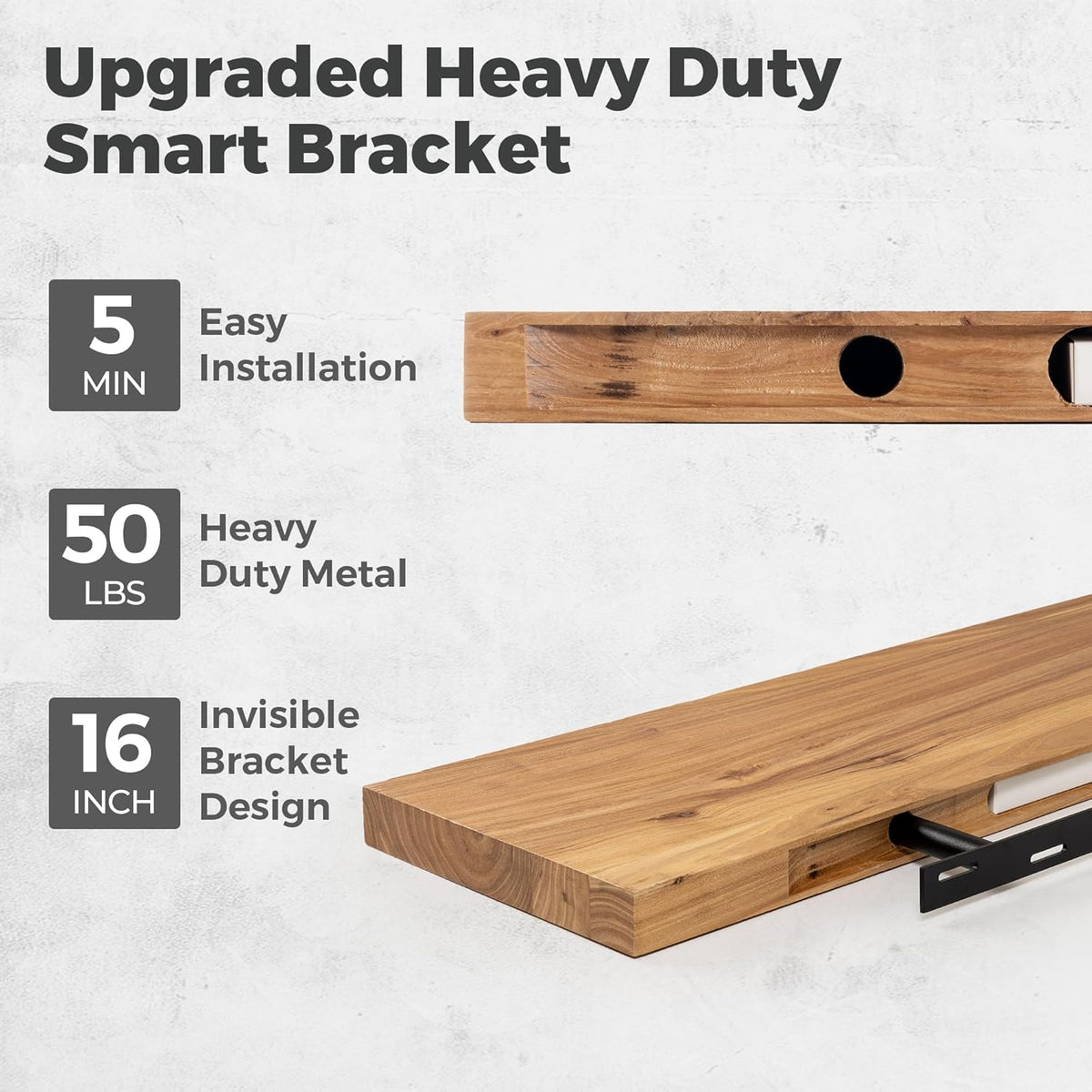 RICHFOCUS Elm Floating Shelves for Wall - 40" W x 9.3" D Rustic Solid Wood Shelves with Invisible