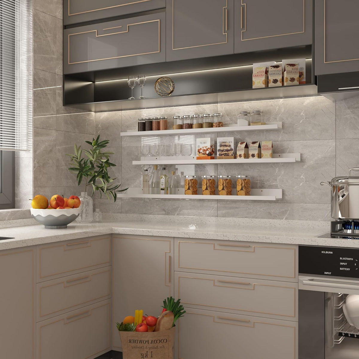 Giftgarden 47 Inch White Floating Shelves for Wall Mount, Modern Long Wood Wall Shelf Ledge for