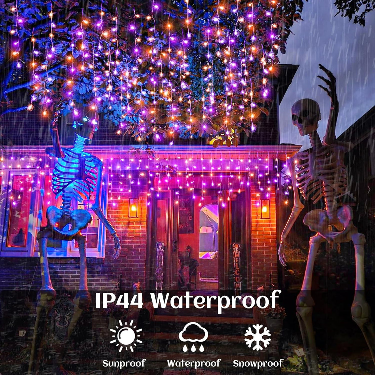 Orange and Purple Halloween Lights Outdoor Indoor, 33ft Icicle Lights for Outside 400 LED Twinkle